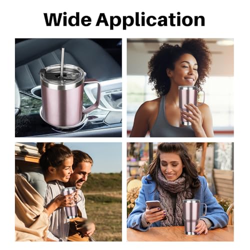 20 oz Tumbler with Handle, Stainless Steel Insulated Tumbler with Lid and Straw, Double Wall Vacuum Coffee Mug Tumbler, Insulated Coffee Thermal Cup for Cold and Hot (Rose gold) - color: Rose Gold, size: 20 Ounces