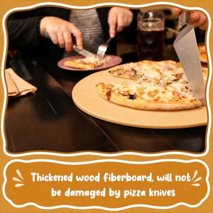 Lounsweer 2 Pcs 17" × 13" Round Pizza Board with Handle, Wood Fiber Pizza Peel, Non-slip Cutting & Serving Board, Heavy Duty Wooden Serving Tray for Baking, Charcuterie & Kitchen Use - size: 13 Inches