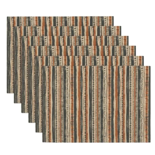 Boho Striped Placemats Set of 6, 12" x 18" – Vibrant Colorful Linen Table Mats, Fade Resistant & Machine Washable, Woven Bohemian Kitchen Dining Decor for Everyday or Party