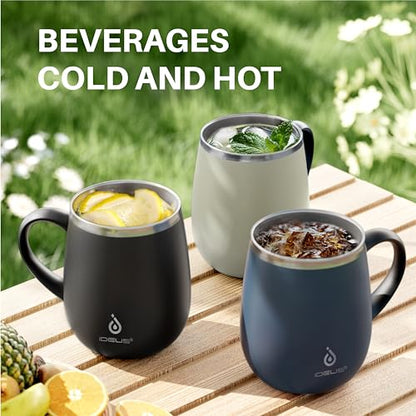 Ideus 16 oz Insulated Coffee Mug with Handle and Lid, Double Wall Stainless Steel Vacuum Thermal Coffee Mug, Travel Coffee Cup Thermal Cup for Home and Office (Celadon, FUJI DAWN) - color: Celadon