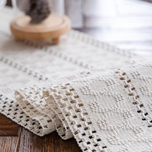 Macrame Table Runner Cream Beige Boho Table Runners with Tassels Hand Woven Cotton Table Runner Rustic Farmhouse Table Runners for Bohemian Kitchen Dining Table(12x36in) - size: 12"Wx36"L