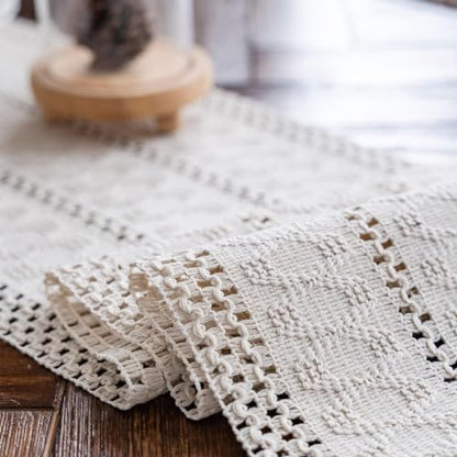 Macrame Table Runner Cream Beige Boho Table Runners with Tassels Hand Woven Cotton Table Runner Rustic Farmhouse Table Runners for Bohemian Kitchen Dining Table(12x36in) - size: 12"Wx36"L