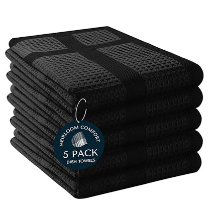 5 Pack Black Waffle Weave Kitchen Towels, 16x26 Inch, 100% Cotton, Absorbent Dishcloth Set, Quick Drying, Durable for Cleaning, Wiping, Drying Dishes, Machine Washable Dish Towel - color: Black, style: 5 Pack