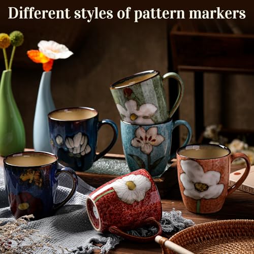 Maxdot 12oz Ceramic Coffee Mugs, Glazing Process Coffee Cup,6 Pcs,Retro - style: Retro