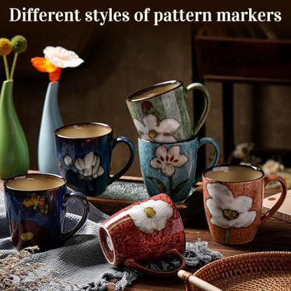 Maxdot 12oz Ceramic Coffee Mugs, Glazing Process Coffee Cup,6 Pcs,Retro - style: Retro