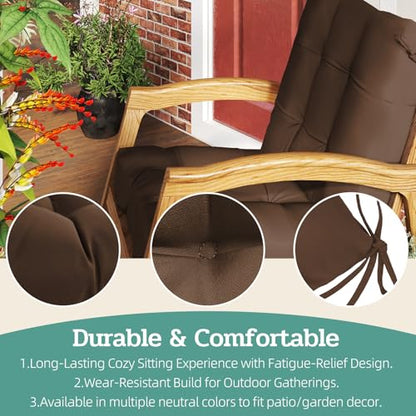 Outdoor Chair Cushions 42x21x4 Inch Set of 2, Brown | Patio Cushions for Dining Rocking Chairs, High Back Soft Seat Pad with Ties, Waterproof Fade Resistant, Indoor Outside Use - color: Brown