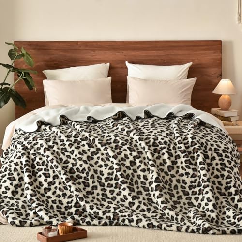 PHF Leopard Print Sherpa Fleece Blanket Twin Size for Teens Kids, Reversible Thick and Warm Blanket for Winter, Ultra Soft Fuzzy Animal Pattern Bedding for Bed Sofa Couch Travel, 60x80 - color: Leopard, size: Twin(60"x80")