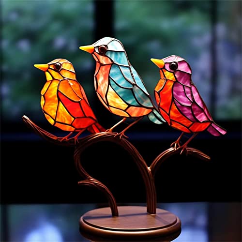 2023 New Stained Glass Birds On Branch Desktop Ornaments,Acrylic Flat Double Sided Colorful Tabletop Decorations,Multicolor Hummingbird Craft Statue Bird Figurines Sculpture for Home Decor. - color: C-friendliness