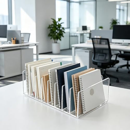 8 Compartments Clear Acrylic Mail Holder – Vertical Letter Sorter & Multifunction Desk Organizer for Bills, Documents, Notebooks – Modern Office/Home Envelope File Rack - size: 8 Compartments