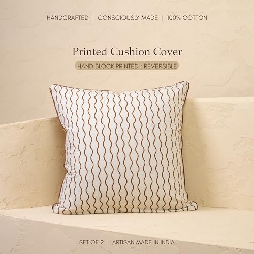 JBH Hand Block Print Reversible Throw Pillow Covers 18x18 Inch Set of 2 – Handmade Cotton Throw Pillow Cases (Camel Brown, 18x18 Inch) - color: Camel Brown