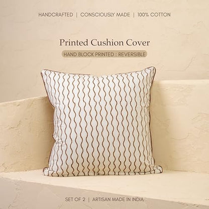 JBH Hand Block Print Reversible Throw Pillow Covers 18x18 Inch Set of 2 – Handmade Cotton Throw Pillow Cases (Camel Brown, 18x18 Inch) - color: Camel Brown