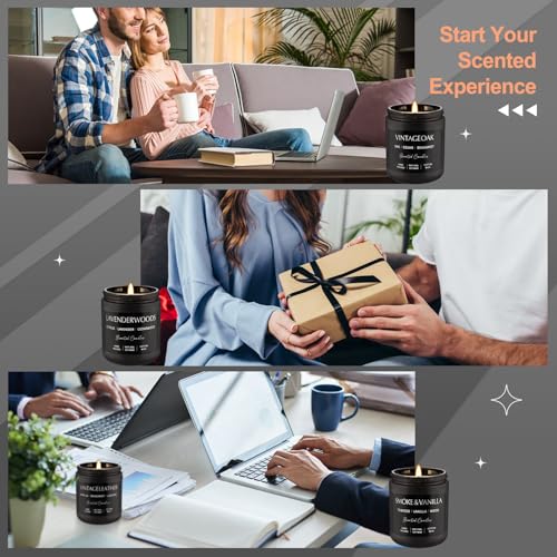 WPONSZU 4Psc Scented Candles Set,7oz Gifts for Men Aromatherapy,Soy Candle of Smokeless - Leather & Smoke, Vanilla Oakmoss, Lavender - Relaxing Fragrance for Home, Office, Yoga(Black) - color: 4Pack-Black