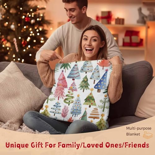 Christmas Tree Throw Blanket, Abstract Pink Blue Green Tree Super Soft Warm Flannel Blankets for Bed Couch Sofa Cute Graffiti Xmas Winter Lightweight Fluffy Plush Bed Throws 40x50 Inch - color: Pink Blue Gray, size: 40''x50''