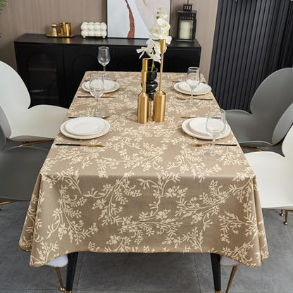 Pioggia Vinyl Tablecloth with Flannel Backing - Waterproof, Oil-Proof, Easy to Clean -Plastic Table Cloth - Perfect for Dining Tables, Kitchen Tables, Parties (Coffee Leaves, 54×54 Inch Square) - color: Coffee Leaves, size: 54" x 54" (Square)