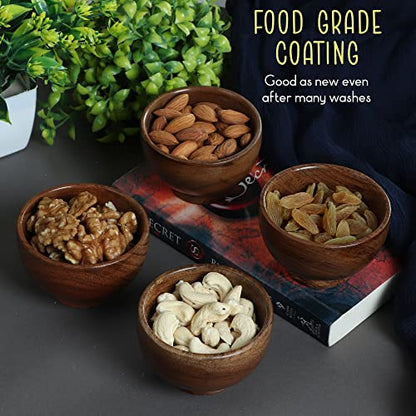 Set of 6 Acacia wood small bowls, 4 fl oz 3.2 * 2 inches | Hand carved small dipping bowls for sauce, salsa. Little bowls for ingredient prep, spices | Charcuterie boards accessories