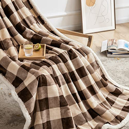 BEAUTEX Christmas Sherpa Fleece Twin Blanket Soft Warm Buffalo Plaid | Plush Blanket & Throw, Winter Cozy Fuzzy for Couch, Sofa, Bed (Brown, 60" x 80") - color: Brown, size: Twin-60"x80"