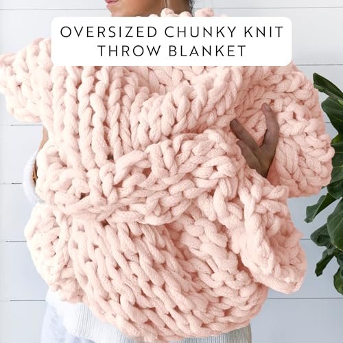 Merit Linens Chunky Knit Throw Blanket - One Size Blush - color: Chunky Hand-knit Blush
