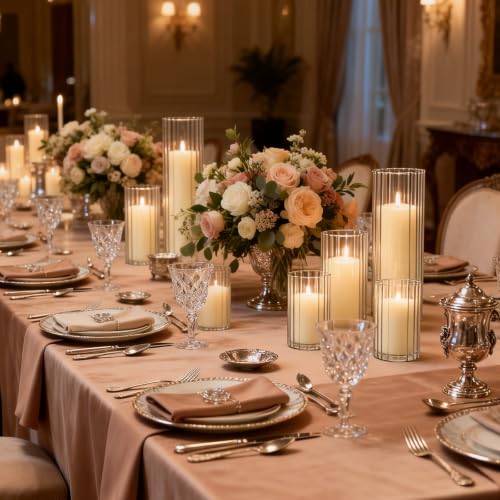 12 Pack Ivory Pillar Candles + 12 Pack Vertical Ribbed Clear Glass Cylinder Holders, Hurricane Candle Shades for Wedding, Home, Party Table Centerpieces Decor - color: Ivory, size: 12