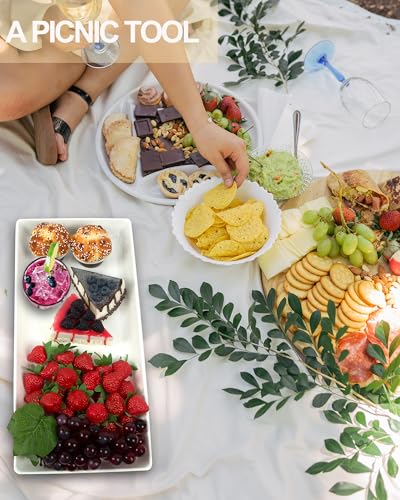 Czlizdyt Long Melamine Serving Platter, 17.3x8x1.5 inch, White | Rectangle Serving Trays for Party, Long Serving Platters Plates for Appetizer, Charcuterie, Bread, Fruit, Dessert, Set of 2