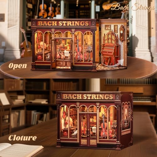 Book Nook Kit - Miniature Kit for Adults Music Store | DIY House 3D Wooden Puzzles Bookshelf Diorama Model Kit Gifts for Women Teenagers (Bach Strings) - style: Bach Strings