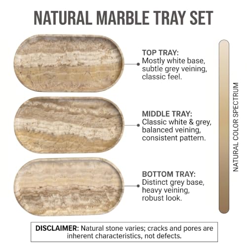 YKAJO Onyx Travertine Oval Marble Tray, 11.8x5.9 Vanity Perfume Organizer | Honed natural stone; jewelry & trinket dish, ring & key holder, soap & candle catchall; bath counter, dresser, coffee table - color: Onyx Travertine, size: 11.8" x 5.9" x 0.6"