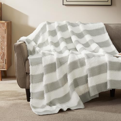 SLEEP ZONE Patchwork Throw Blanket for Couch, Chunky Knit Warm Cozy Decoration Blankets for Living Room Sofa Chair Bed 50"x60", Gray and White - color: White+grey, size: 50*60