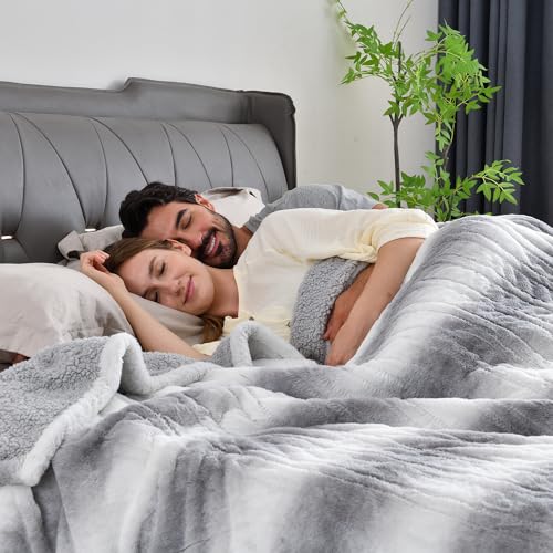 Bearhug Electric Blanket Full Size 77" x 84", 10 Heat Settings Heated Blanket, 1-12 Hour Auto Shut-Off, Faux Fur & Sherpa Dual-Sided Heating Blanket, Machine Washable, Gift-Ready Elegant Packaging - color: Silver Shade Gradient Stripe, size: Full Size 77"