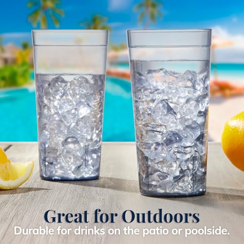 US Acrylic Cafe Plastic Reusable Tumblers (Set of 16) 20-ounce Water Cups in Grey | Value Set of Restaurant Style Drinking Glasses, Stackable, BPA-free, Made in the USA | Top-rack Dishwasher Safe - color: Gray, size: 20 ounces