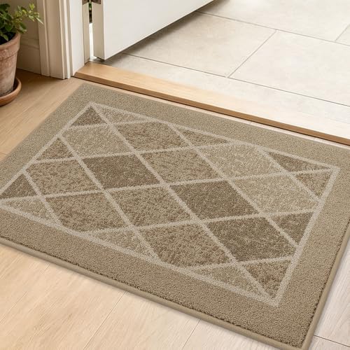 BEQHAUSE Dirt Trapper Door Mats 20" x 32", Non-Slip Washable, Beige | Doormat Indoor Entrance Low-Profile, Dirt Resistant and Absorbent Entryway Rugs Inside Welcome Floor Mat for Front Back Door - color: Beige, size: 20" X 32" (Rectangular)