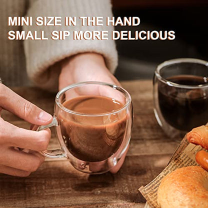KitchenTour Insulated Coffee Mug 6 oz- Double Wall Glass Coffee Cup with Handle Set of 4 - Clear Glass Drinkware for Espresso，Cappuccino, Latte，Hot Beverages - style: 6oz