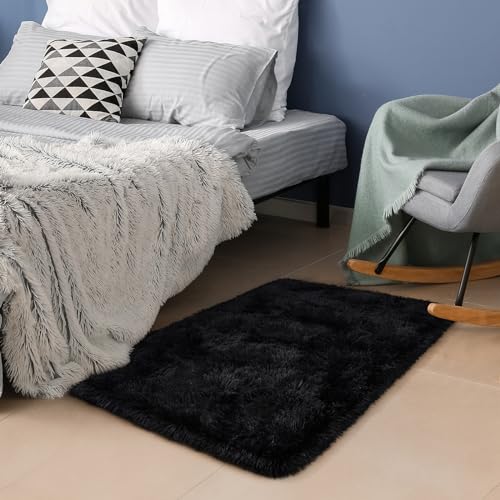 HOMORE Small Rugs for Bedroom 2x3 Feet Black Rug for Bedside Living Room | Soft Fluffy Area Rugs for Desk Indoor Entrance Door Mat, Small Runner Rugs and Carpets for Dorm Nursery - color: Black, size: 2' x 3' (Rectangular)