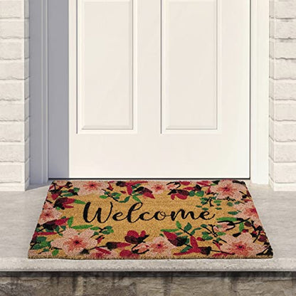 Northlight Natural Coir Blossoming Floral Outdoor Rectangular Welcome Doormat 18" x 30"