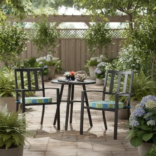 Greendale Home Fashions Set of 2 Outdoor 18 inch Round Patio Dining Chair Pads – Comfortable Fiber-Filled Seat Cushions with Ties, Reversible Polyester Fabric, Cayman Stripe - color: Cayman Stripe