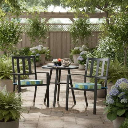 Greendale Home Fashions Set of 2 Outdoor 18 inch Round Patio Dining Chair Pads – Comfortable Fiber-Filled Seat Cushions with Ties, Reversible Polyester Fabric, Cayman Stripe - color: Cayman Stripe