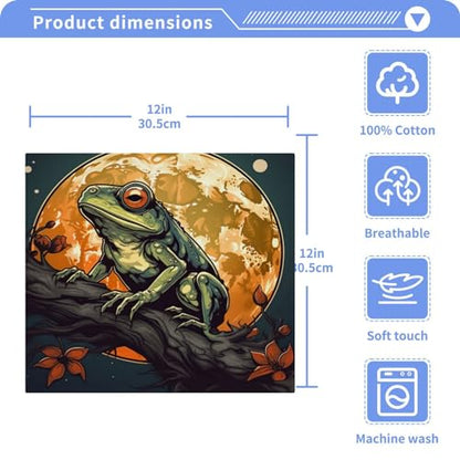 Kigai 6PCS Frogs Under Moonlight Towels Cotton Washcloths Set,Quick Drying & Absorbent Soft Bathroom Hand Towel Lightweight & Portable Fingertip Towel - size: 12x12Inches x6