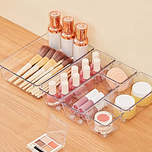 SMARTAKE 28 Piece Drawer Organizers with Non-Slip Silicone Pads, 4-Size | Clear Desk Bathroom Drawer Organizer Trays Storage Tray for Makeup, Jewelry, Utensils in Bedroom Dresser, Office and Kitchen - size: 28 PCS