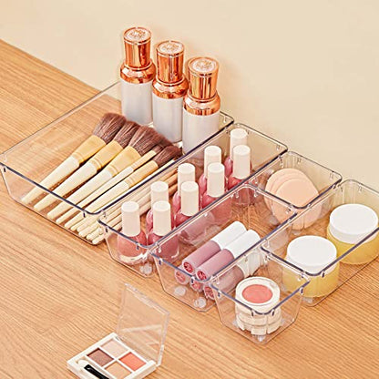 SMARTAKE 28 Piece Drawer Organizers with Non-Slip Silicone Pads, 4-Size | Clear Desk Bathroom Drawer Organizer Trays Storage Tray for Makeup, Jewelry, Utensils in Bedroom Dresser, Office and Kitchen - size: 28 PCS