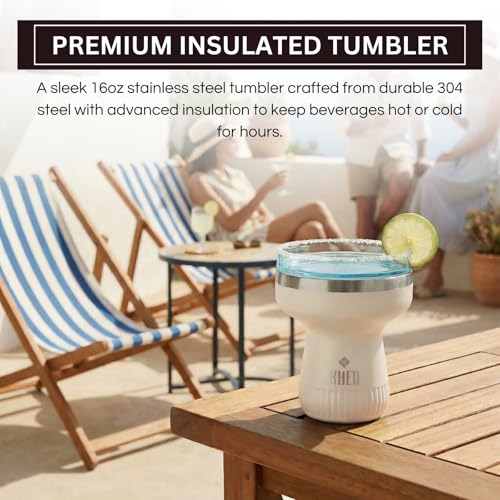 Double Wall Insulated Margarita Tumbler, Cocktail Cup - Cream Color, 16 oz | Keeps Drinks Cold 12+ Hours, Shatterproof, Portable, Travel Friendly Perfect for Margaritas, Martinis, Cocktails & Mix Drinks - color: Cream
