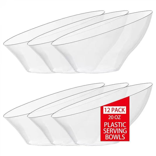 bUCLA 12 Pack Clear Plastic Serving Bowls - 20 OZ Angled Serving Bowls Disposable for Chip,Candy,Salad & Fruit - Ideal for Party & Wedding - color: Clear, size: 20oz