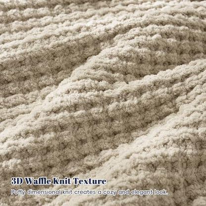 PHF Chenille Waffle Knit Throw Blanket- Plush Warm & Cozy 50" x 60" Ultra Soft Blanket- Chunky Fluffy Waffle Throws for Couch Bed Sofa - Natural - color: Natural, size: Throw(50"X60")