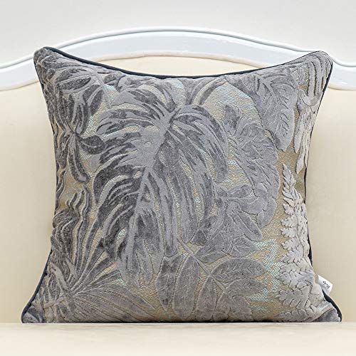 Alerfa 20 x 20 Inch Gray Silver Square Maple Leaf Pillow Embroidery Cut Velvet Cushion Case Luxury Modern Lumbar Throw Pillow Cover Decorative Pillow for Couch Sofa Living Room Bedroom Car - color: Gray Leaf, size: 20" x 20" (Pack of 1)
