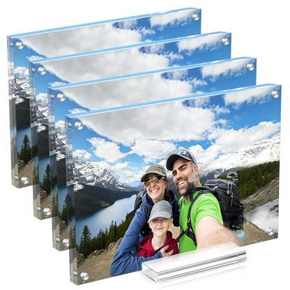 4 Pack Acrylic Picture Frame 8x10 Inch,Clear Magnetic Photo Frames,Double Side Freetanding Frame for Desktop Horizontal or Vertical Display, Certificate Documents Frame for Family,Office | With Base,Double Sided Frameless Floating,Can Horizontal & Vertica