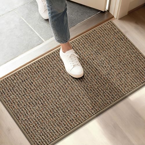 BEQHAUSE Dirt Trapper Door Mat 17" x 30", Non-Slip Doormats, Beige | (Rolled-Up NO Creases) Washable Entryway Rugs,Dirt Resist and Absorbent Welcome Mat,Low Profile Floor Mat for Front Back Door - color: Beige, size: 17" X 30" (Rectangular)