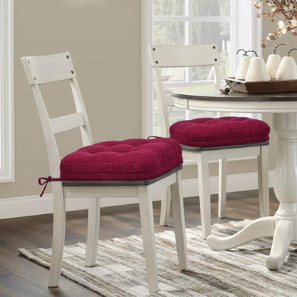 Shinnwa Kitchen Chair Cushions Set of 2, Dual-Layer Memory Foam Dining Chair Cushions, Patented Design Seat Pads with Ties, 16.5 x 16.5 x 3.5in, 2 Pack, Burgundy - color: Burgundy, size: 2 Count (Pack of 1)
