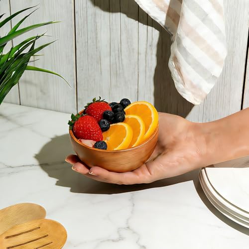 Solid Acacia Wood Bowls Set of 4, 4 Inch Wooden Serving Bowls - Handmade Ramekins for Dips, Charcuterie Board, Snacks & Salads | Farmhouse Kitchen Decor & Gift Idea - size: D 4.2'' x H 2.0''
