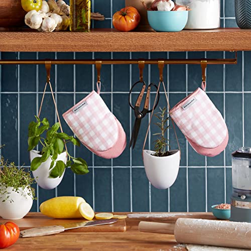 KitchenAid Gingham Mini Oven Mitt 2-Pack Set, Dried Rose, 5.5"x8" - color: Dried Rose