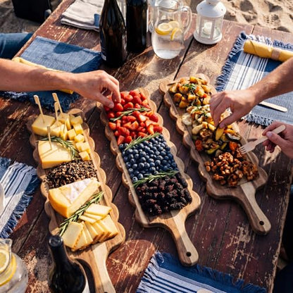 24"x 8" Long Scalloped Charcuterie Board Large Acacia Wooden Cheese Board with Handle & Rope Hanger Decorative Serving Platter for Snacks Appetizers, Housewarming & Entertaining Gift - size: 24"x8"