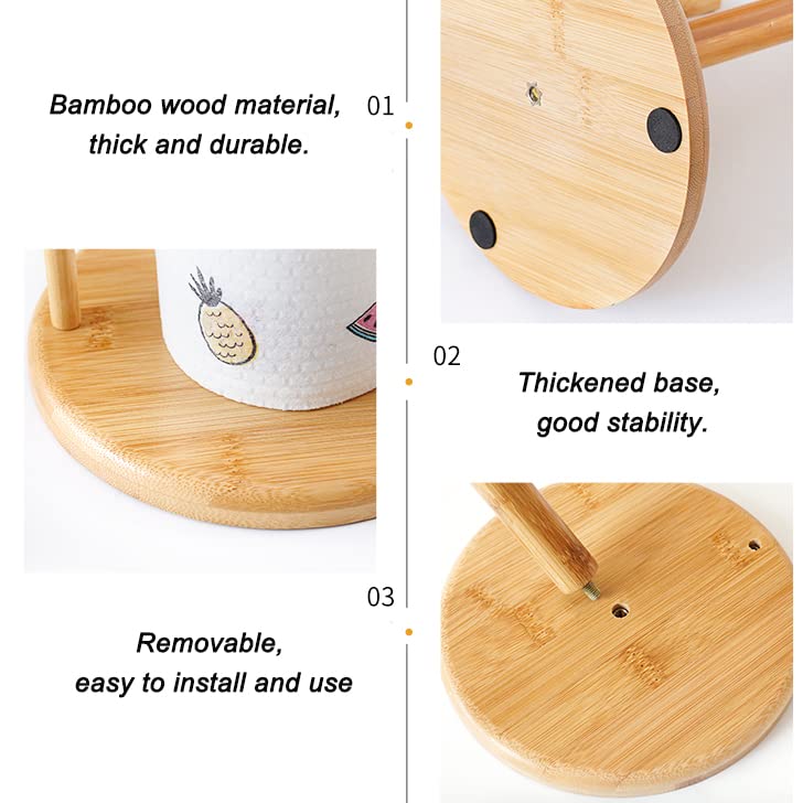 Bamboo Paper Towel Holder, Natural Bamboo Wooden Countertop Standing Paper Towel Holder, Free-Standing Kitchen Roll Hanger Rack for Dining Table Bathroom Bedroom Living Room - color: Roud Shape Base