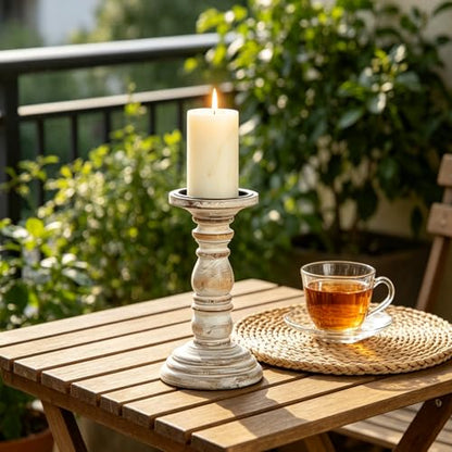 Hosley Set of 2 High Wood Candle Holder 8 Inch High for Pillar Wax Candles Flameless Candle. Distress Finish Candleholder. Ideal Gift for Wedding Party Home Spa Reiki Aromatherapy Candle Gardens O4 - size: 8 inch high x 2 Count