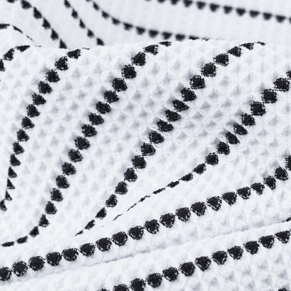 POLYTE 430 GSM Poly Blend Microfiber Quick Dry Waffle Bath Towel Set of 6 | 2-Body Towels, 2-Hand Towels, 2-Wash cloths, Oversize, Lint Free - color: White/Black